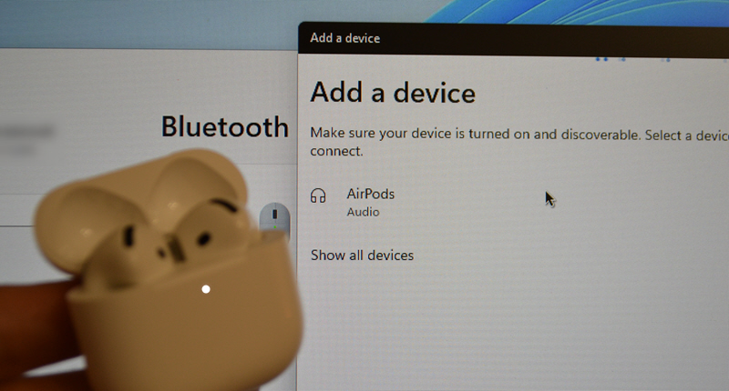 AirPods in the list of available Bluetooth devices in Windows 11