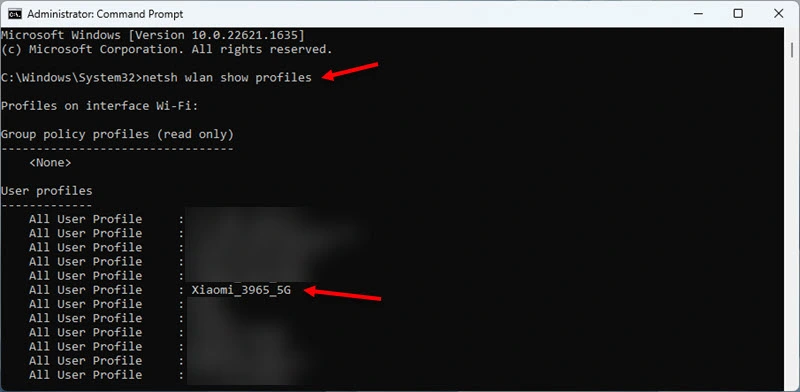 Command to get a list of saved Wi-Fi networks in Windows 11