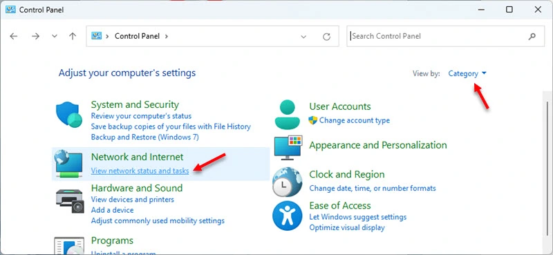 View network status and tasks in the old control panel