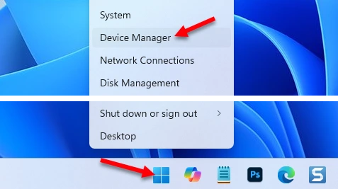 Starting Device Manager from the start menu