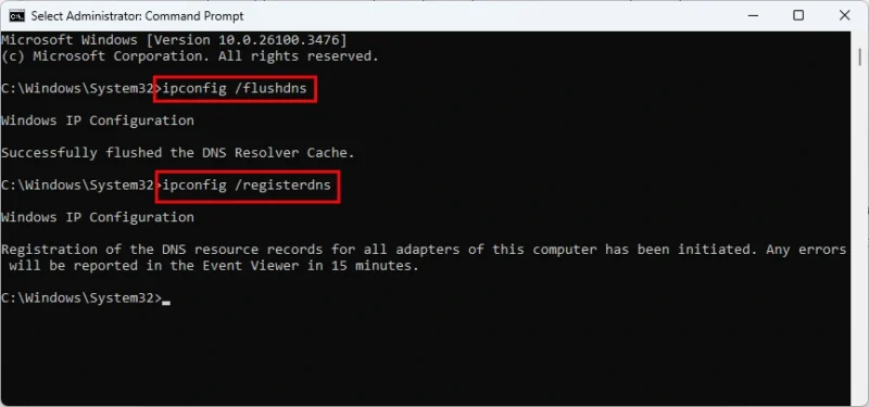 Flush DNS Cache in Windows 11 Command Prompt