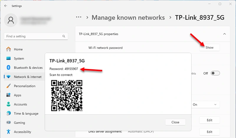 Window with Wi-Fi network password and QR code