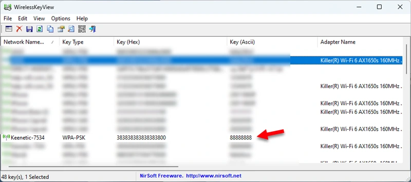 Wi-Fi key in the WirelessKeyView program