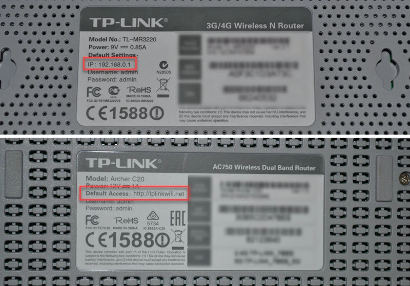 Default IP address on the router's casing