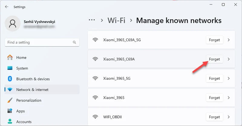 Forget a Known Wi-Fi Network in Windows 11 Settings