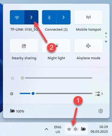 Open Quick Wi-Fi Settings in Windows 11